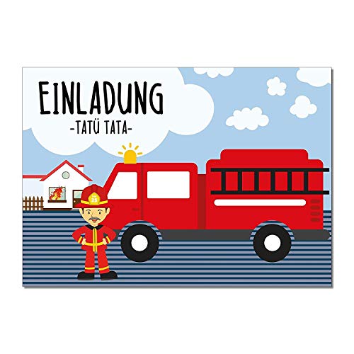 younikat 15 Feuerwehr-Mann Einladungskarten I DIN A6 I Einladung Set Kinder-Geburtstag Einladung zum Ausfüllen für Kinder Jungen Jungs I dv_189 von younikat