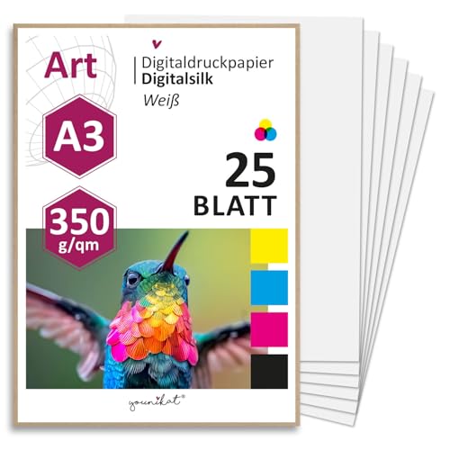 younikat 25 Blatt Premium Digitaldruck-Papier mit seidenmatter Oberfläche 350 g/qm Bilderdruck in weiß I A3 I Fotodrucke Digital-Silk I hohe Druckqualität I dv1571 von younikat