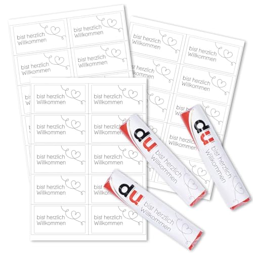younikat 30er Aufkleber-Set Herzlinie Motiv Herzlich Willkommen I Gastgeschenk passend für Duplo Riegel I Rechteckig I you0045 younikat 30er Aufkleber-Set Herzlinie Motiv Herzlich Willkommen I Gastgeschenk passend für Duplo Riegel I Rechteckig I you0045 von younikat