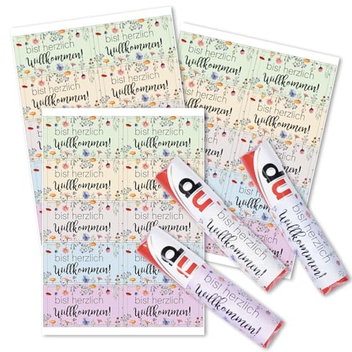 younikat 30er Aufkleber-Set Wildblumen Motiv Herzlich Willkommen I Gastgeschenk passend für Duplo Riegel I Rechteckig I you0046 younikat 30er Aufkleber-Set Wildblumen Motiv Herzlich Willkommen I Gastgeschenk passend für Duplo Riegel I Rechteckig I you0046 von younikat