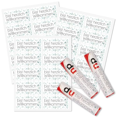 younikat 30er Eukalyptus Aufkleber-Set Herzlich Willkommen I Gastgeschenk passend für Duplo Riegel I Rechteckig I you0043 younikat 30er Eukalyptus Aufkleber-Set Herzlich Willkommen I Gastgeschenk passend für Duplo Riegel I Rechteckig I you0043 von younikat