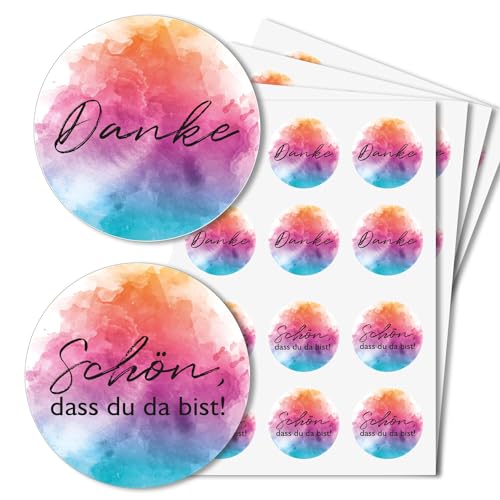 48 Aufkleber im bunten Aquarell-Design I Ø 4 cmI 24x "Danke" und 24x Schön, daß du da bist I Bunt Regenbogen I dv1276 48 Aufkleber im bunten Aquarell-Design I Ø 4 cmI 24x "Danke" und 24x Schön, daß du da bist I Bunt Regenbogen I dv1276 von younikat