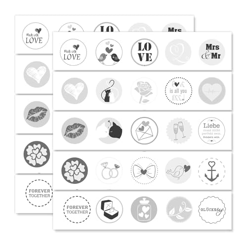 2er Set Hochzeits-Aufkleber I dv361grau I 50 Stück I rund Ø 3,6 cm I Geschenk-Aufkleber mit Liebes-Motiven I Deko-Sticker für Hochzeit und Valentinstag 2er Set Hochzeits-Aufkleber I dv361grau I 50 Stück I rund Ø 3,6 cm I Geschenk-Aufkleber mit Liebes-Motiven I Deko-Sticker für Hochzeit und Valentinstag von younikat