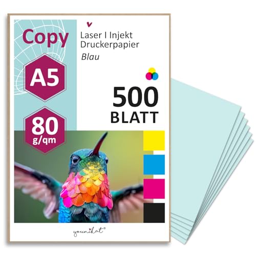 younikat DIN A5 Papier 80 g/m² I 500 Blatt in hell-blau I Kopierpapier Blanko Rezeptpapier I dv1507 younikat DIN A5 Papier 80 g/m² I 500 Blatt in hell-blau I Kopierpapier Blanko Rezeptpapier I dv1507 von younikat