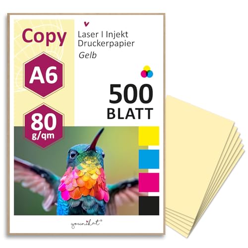 younikat DIN A6 Papier 80 g/m² I 500 Blatt in hell-gelb I Kopierpapier Blanko Rezeptpapier I dv1506 younikat DIN A6 Papier 80 g/m² I 500 Blatt in hell-gelb I Kopierpapier Blanko Rezeptpapier I dv1506 von younikat