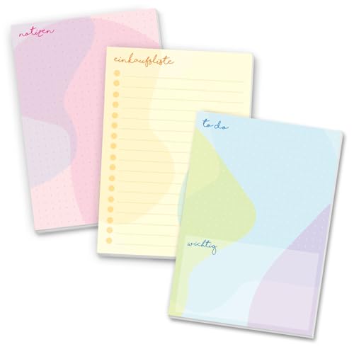 younikat Notizblock A6 3x Pastell bunt I To-Do Einkaufsliste Notizen punktiert I Design rosa blau gelb I you0085 von younikat