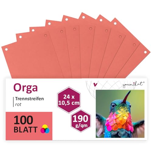 younikat Trennstreifen für Ordner A4 rot 100 Stück I 24x10,5 cm I Trennblätter Sortiersystem schmal I you0067 von younikat