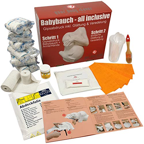 ALL-INCLUSIVE | Babybauch Gipsabdruck Set inkl. Glättung & Veredelung | Komplettset für 1A Bauchabdruck der Schwangerschaft von your body 4ever