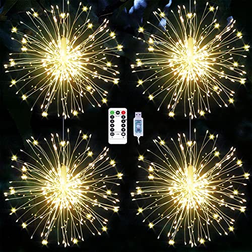 yowin Lichterkette Feuerwerk 4x120 LED Leuchtkugel Weihnachten USB-betrieben, 8 Modi Wasserdicht Lichterstern mit Fernbedienung für Innen Außen Garten Weihnachten Silvester Fenster Deko (Warmweiß) von yowin