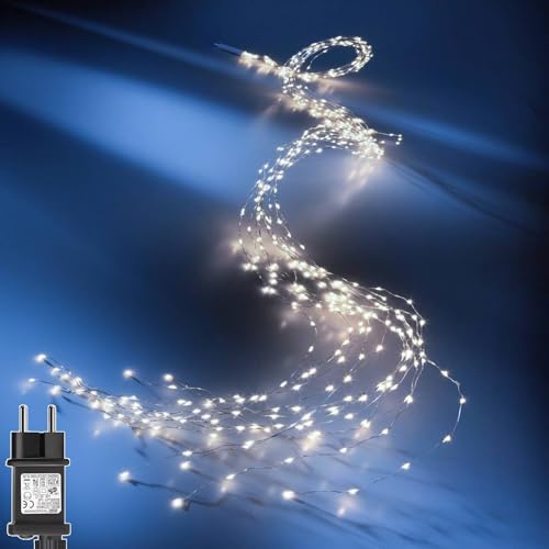 yowin Lichterschweif 2M 200 LED Weihnachtsbeleuchtung mit Strom, Timer, Lichterstrang 8 Modi Wasserfall Lichterkette Wasserdicht Lichterbündel für Weihnachten Außen Innen Deko - Weiß von yowin