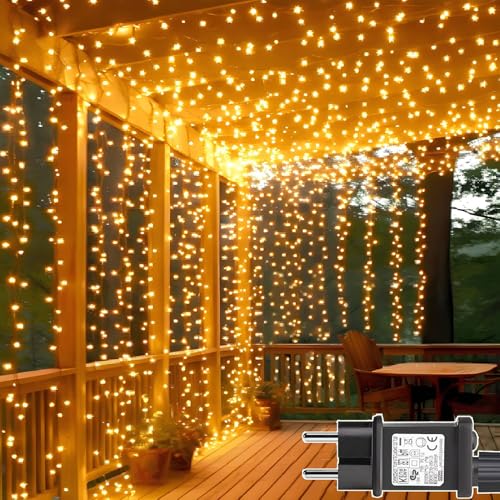 yowin Lichtervorhang Innen 3m x 3m 300 LED Lichterketten Vorhang mit Stecker, 8 Modi Weihnachtsbeleuchtung IP65 Wasserdicht Lichterkette Fenster für Außen Weihnachten Schlafzimmer Balkon Diwali Deko von yowin