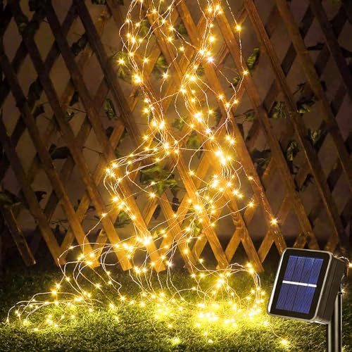 yowin Solar Lichterkette Aussen 1M 100 LED Lichterschweif, Wasserfall Lichterkette 8 Modi Solar Lichterbündel, Wasserdichte Gartendeko für Draußen Giesskanne Pflanzen Balkon Garten Terrassen Deko von yowin
