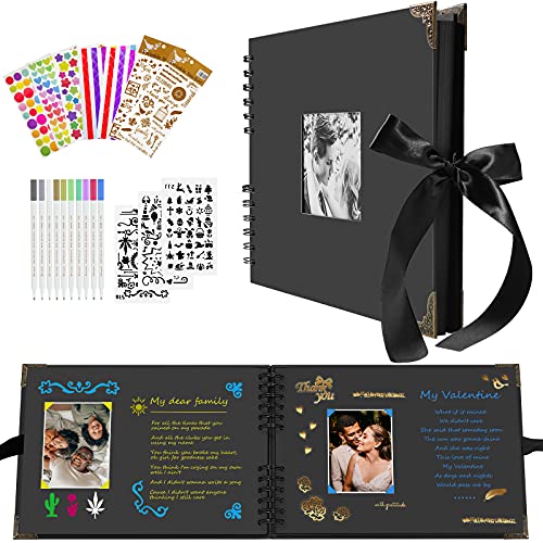 Fotoalbum, Fotoalbum zum Selbstgestalten,Scrapbook DIY Fotoalbum 80 Schwarze Seiten, Kann als Geschenk für Geburtstag, Abschlus, Valentinstag, Hochzeitstag（Schwarz） von yoyoblue