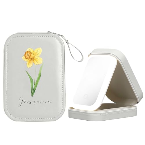 yrozvw Personalisierte Schmuckschatulle Individuelle Schmuckschatulle mit LED-Licht und Schminkspiegel Reiseschmuck Organizer Geschenke für Sie von yrozvw