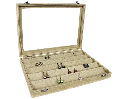 Schmuckkasten Schmucklade Schaukasten Schmuckdisplay mit Glasdeckell Jute Look (für Anhänger Ketten Ohrring) von Yudu
