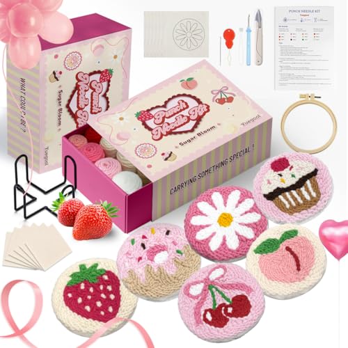 Yuegool 6-teiliges Punch-Needle-Untersetzer-Set – Einfaches DIY-Stickset für Anfänger, Kinder & Erwachsene mit Motiven, Garn, Stickrahmen, Anleitung & Halter Yuegool 6-teiliges Punch-Needle-Untersetzer-Set – Einfaches DIY-Stickset für Anfänger, Kinder & Erwachsene mit Motiven, Garn, Stickrahmen, Anleitung & Halter von yuegool