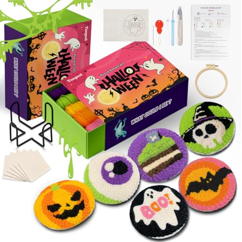 yuegool 6-teiliges Halloween-Stanznadel-Untersetzer-Set – einfaches DIY-Stickset für Anfänger, Erwachsene und Kinder, inklusive Muster, Werkzeuge, Garne, Reifen, Anleitung (evtl. nicht in deutscher yuegool 6-teiliges Halloween-Stanznadel-Untersetzer-Set – einfaches DIY-Stickset für Anfänger, Erwachsene und Kinder, inklusive Muster, Werkzeuge, Garne, Reifen, Anleitung (evtl. nicht in deutscher von yuegool