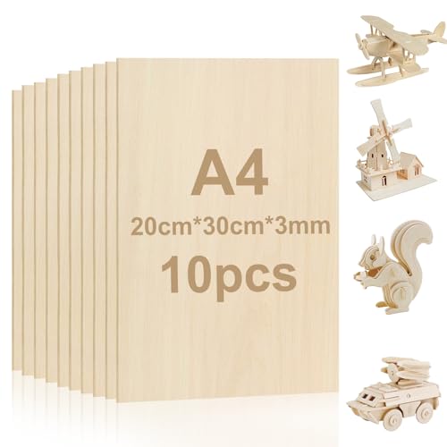 yuejuhe 10 Stück A4 Balsaholz Platten, 300 * 200 * 3mm Lindenholz für DIY Bastelarbeiten, Modellieren, Holz Zum Gravieren, Malen (300 x 200 mm) von yuejuhe