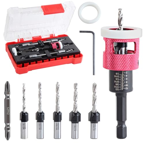 YUENTOEN 6-teiliges Kegelsenker-Bohrer-Set mit geringer Reibungstiefenanschlag, austauschbare HSS M2 konische Bits, 6,35 mm Schnellwechsel-Sechskantschaft, Senkbohrer von yuentoen