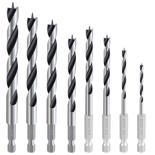 YUENTOEN Brad Point Holzbohrer-Set, Sechskantschaft, Bohrer-Set mit Doppelrillen-Design für Hartholz, Sperrholz, Kunststoff, 8-teilig von yuentoen