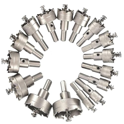 Yuentoen 16 Stück Lochsäge Hartmetall-Bohrer,15-50mm Metall Lochkreissäge-Set, TCT Lochschneider, titanbeschichteter Zentrierbohrer aus Hartmetall, für Edelstahl, Eisen, Holz, Kunststoff Yuentoen 16 Stück Lochsäge Hartmetall-Bohrer,15-50mm Metall Lochkreissäge-Set, TCT Lochschneider, titanbeschichteter Zentrierbohrer aus Hartmetall, für Edelstahl, Eisen, Holz, Kunststoff von yuentoen