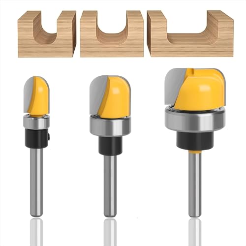 Yuentoen 3 Stück Schüssel & Tablettfräser Hohlkehlfräser 1/4 Zoll Schaft Tablett Vorlage Fräser Bit mit Führungslager,Modell Nutfräser Holz Fräser für Oberfräse für Holzbearbeitung Möbelbau von yuentoen