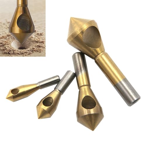 Yuentoen 4 Stück Kegelsenker Entgratsenker, 90°Titanium Beschichtet Senker Bohrer Set, Querlochsenker, HSS Kegelsenker für Holz, Metall, Kunststoff, Aluminium Yuentoen 4 Stück Kegelsenker Entgratsenker, 90°Titanium Beschichtet Senker Bohrer Set, Querlochsenker, HSS Kegelsenker für Holz, Metall, Kunststoff, Aluminium von yuentoen