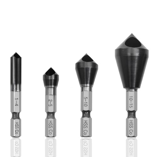 Yuentoen 4 Stück Querlochsenker,Kegelsenker Entgratsenker 90° Fase Titan Beschichtet Countersink Senker, HSS-Co (Kobalt) Senker Bohrer Set für Holz, Metall, Kunststoff ﻿ von yuentoen