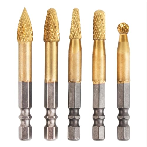 Yuentoen 5 Stück Hartmetall Frässtifte Satz,Hartmetallfräserset mit Schnellwechselschaft 1/4“,Drehfräser-Set aus Hartmetall-Karbid für Bohren, Holzschnitzerei, Metallbearbeitung, Polieren, Gravieren von yuentoen