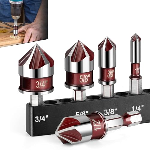 Yuentoen Senkbohrer Holz,Senker Bohrer Satzfür Metall,Versenkbohrer Kegelsenker Set 5 Flöte Kegelsenker Senker Entgrater Set mit Metall Sechskantschaft 82° 5 Nuten Fasenwerkzeug Yuentoen Senkbohrer Holz,Senker Bohrer Satzfür Metall,Versenkbohrer Kegelsenker Set 5 Flöte Kegelsenker Senker Entgrater Set mit Metall Sechskantschaft 82° 5 Nuten Fasenwerkzeug von yuentoen