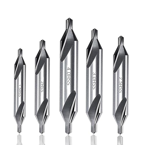 Yuentoen 5 Stück Zentrierbohrer Set, M2 Hochgeschwindigkeitsstahl, 60-Grad-Winkel, Zentrierbohrer, Kegelsenker-Werkzeuge für Drehmaschine, Metallbearbeitung,Größe (1.5/2.0/2.5/3.0/4.0mm) von yuentoen