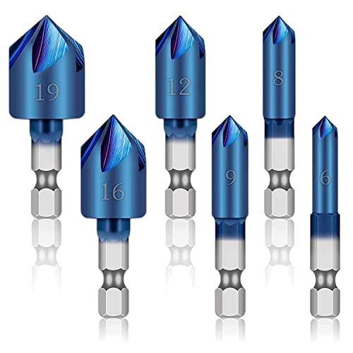 Yuentoen 6 Stück Kegelsenker Set,Sechskant-Schaft Senkbohrer,Senker Bohrer Satz für das Senken von Bohrlöchern für bündige Verschraubungen in Holz, Kunststoff Yuentoen 6 Stück Kegelsenker Set,Sechskant-Schaft Senkbohrer,Senker Bohrer Satz für das Senken von Bohrlöchern für bündige Verschraubungen in Holz, Kunststoff von yuentoen
