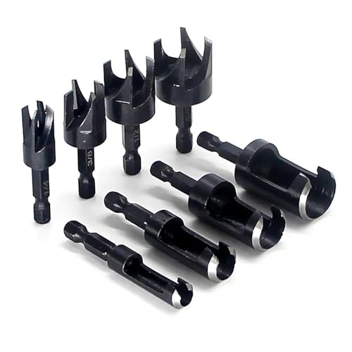 Yuentoen 8 Stück Zapfenbohrer set, 6,35 mm Sechskantschaft Kohlenstoffstahl Zapfenschneider Set, Zum Bohren Loch Holzdübel für Bohrmaschine, Holz Plug Cutter Bohrer Set,6mm 10mm 13mm 16mm von yuentoen