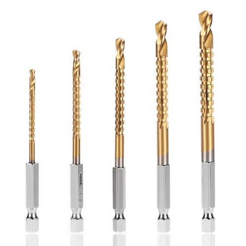 Yuentoen Sägezahnbohrer, Titan beschichtete HSS Fräsbohrer-Satz,Fräsbohrer set,Hacksaw Bohrer Spiralbohrer Holzbearbeitung Bohrer ﻿ (5) von yuentoen