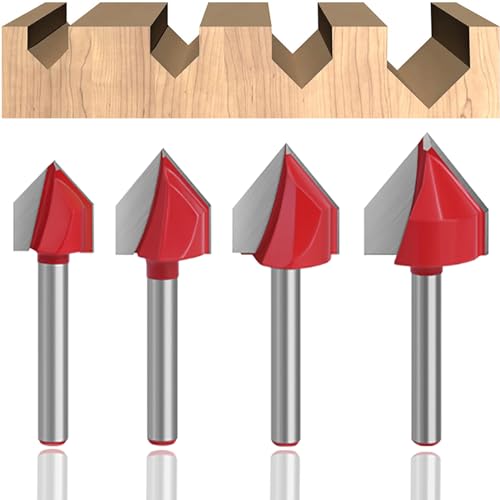 Yuentoen V-Nutfräser,Professional V Nut Fräser,90 Grad Fräser(für Holz, Schaft 6,35mm) CNC Groove Router Bit,Holzschneider Messer, Holzfräser Kantenfräse Holzbearbeitungswerkzeug ﻿ von yuentoen