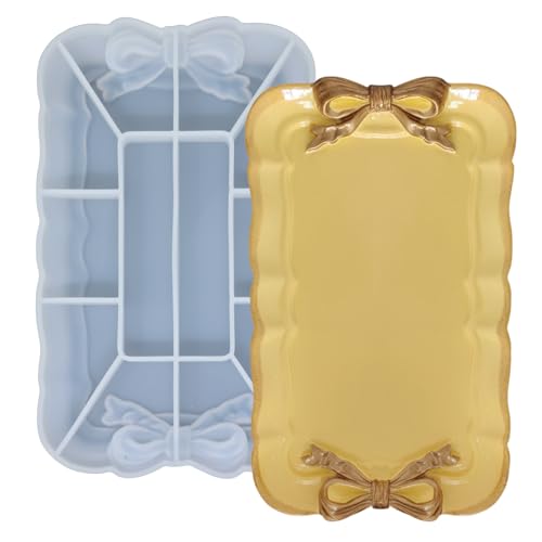 yueton 1 x Tablett mit niedlicher Schleife, Harzform, rechteckige Platte, Harzform, Schmuckteller, Seifenschale, Kerzenhalter, Aufbewahrungstablett von yueton