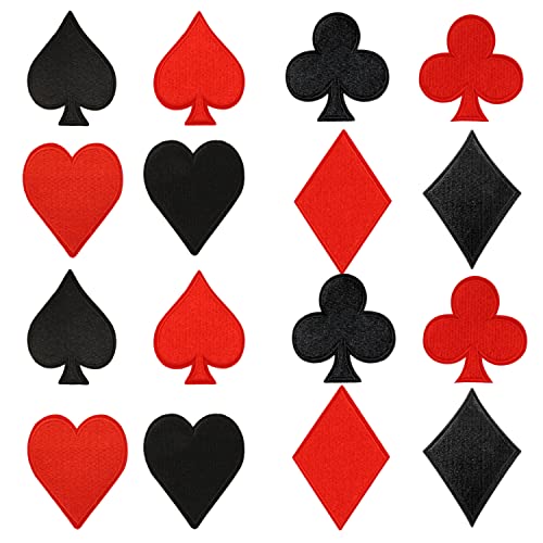 yueton 16 Stück Casino-Spielkarten-Aufnäher, Spaten, Herzen, Diamanten, Clubs, Poker, Las Vegas, Karten, Gaming, bestickte Applikationen, zum Aufbügeln, dekorative Aufnäher für Jacken, Hüte, Schuhe von yueton