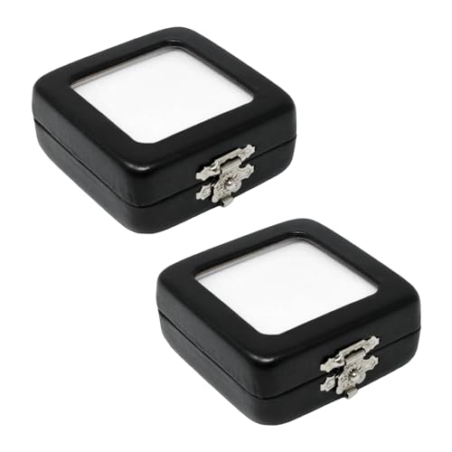 yueton Schmuckstein-Aufbewahrungsbox aus PU-Leder, klassische schwarze Diamant-Aufbewahrungsbox mit transparentem Glasdeckel und Schwamm für Edelsteine, Münzanzeige, 2 Stück yueton Schmuckstein-Aufbewahrungsbox aus PU-Leder, klassische schwarze Diamant-Aufbewahrungsbox mit transparentem Glasdeckel und Schwamm für Edelsteine, Münzanzeige, 2 Stück von yueton