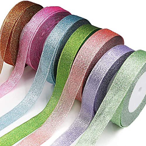 7Rollen Metallic Glitter Dekoband Satinband,Geschenkband Glitter Metallic Metallic Sparkle Stoffband Weihnachten Organza Satinband Schleifenband Organza Bänder,für DIY Verpac(Gemischte Farbe) von yufana