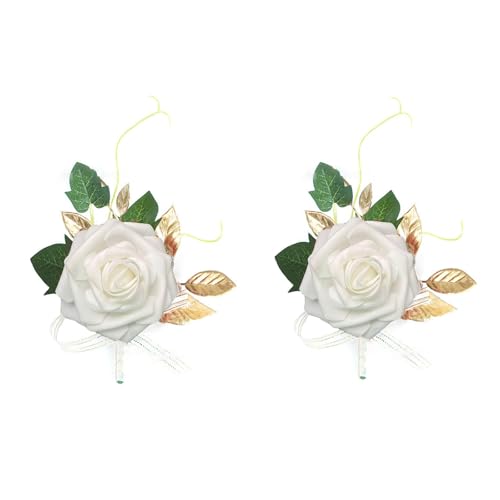 yufana 2 Stück Boutonniere Rose Weiß,Hochzeit Boutonniere Handarbeit Boutonniere Hochzeit Rose Corsage Knopfloch Blumen Künstliche (reinweiß304) von yufana