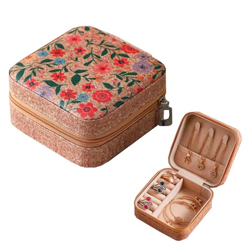 yufana Damen Kleine Schmuckschatulle, Retro-Schmuck-Aufbewahrungsbox, Schmuckschatulle Geeignet FüR Frauen, Halsketten-Schmuck-Aufbewahrungsbox, Schmuckschatulle, Ringe, Ohrringe (Orange-Rosa) von yufana