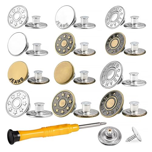 yufana DruckknöPfe Ohne NäHen, 24 StüCke 17mm Verstellbarer Ersatz-Knopf Hosen Enger Machen, Mit Schraubendreher Nieten, Diy Jeansknopf Zur Reparatur Von Jeans von yufana