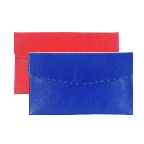 Yufocusqc Dokumentenmappe aus PU-Leder, A5, mit Schnappverschluss für Quittungen, 2 Packungen (Blau und Rot) von yufocusqc