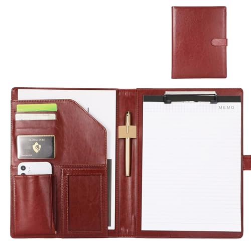 Yufocusqc PU-Leder-Portfolio-Ordner mit Klemmbrett, Clip-Padfolio für Notizblock, Geschäftsinterview, Lebenslauf mit Magnetverschluss (Braun) von yufocusqc