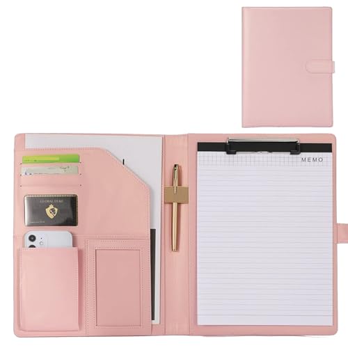 Yufocusqc PU-Leder-Portfolio-Ordner mit Klemmbrett, Clip-Padfolio für Notizblock, Geschäftsinterview, Lebenslauf mit Magnetverschluss (Rosa) von yufocusqc