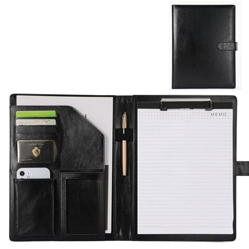 Yufocusqc PU-Leder-Portfolio-Ordner mit Klemmbrett, Clip-Padfolio für Notizblock, Geschäftsinterview, Lebenslauf mit Magnetverschluss (schwarz) von yufocusqc