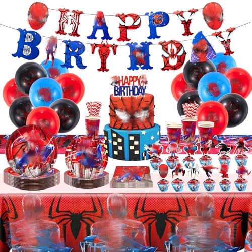 106 Stück Geburtstagsdeko Anime Geburtstag Party Deko Partygeschirr Kindergeburtstag Set Banner Luftballons Tischdecke Geburtstag Tortendeko Pappteller Becher Servietten für 10 Kinder von yumcute