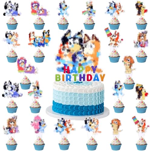 25 Stück Cupcake Toppers，Cartoon Dog Happy Birthday Cake Toppers，Kindergeburtstag Deko, Kuchen Deko Tortendeko Geburtstag Party Dekorationen für Junge Mädchen Kinder von yumcute