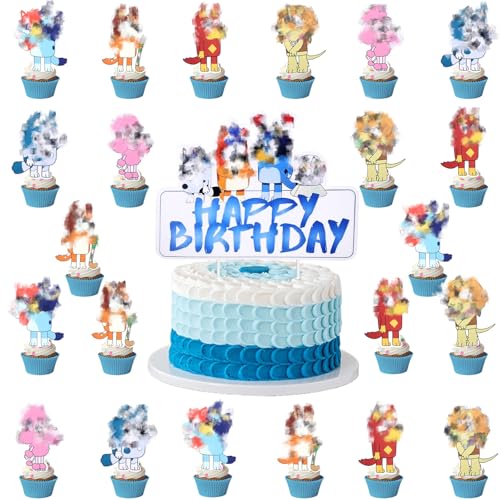 25 Stück Cupcake Toppers，Cartoon Dog Happy Birthday Cake Toppers，Kindergeburtstag Deko, Kuchen Deko Tortendeko Geburtstag Party Dekorationen für Junge Mädchen Kinder von yumcute