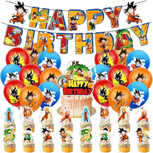 36 Stück Geburtstagsdeko Anime Geburtstag Party Deko Kindergeburtstag Set Banner Latex Ballon Geburtstag Tortendeko Geeignet für Kindergeburtstage und Mottoparty Dekorationen von yumcute